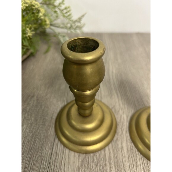 Set Of 2 Vintage Solid Brass Candle Holders Candlesticks For Taper Candles 4” - Picture 4 of 9